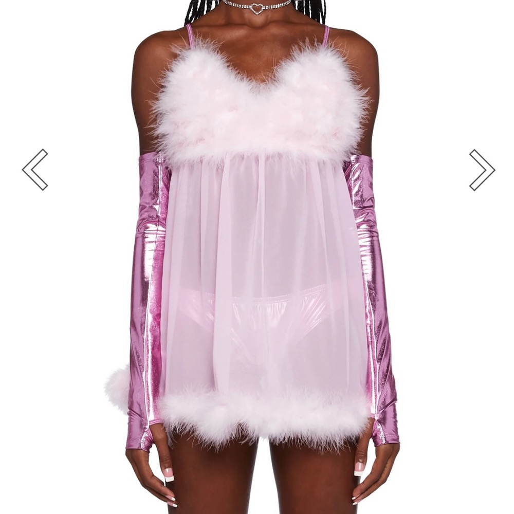 Fembot costume xxs and fuzzy pink shoes 6 1/2